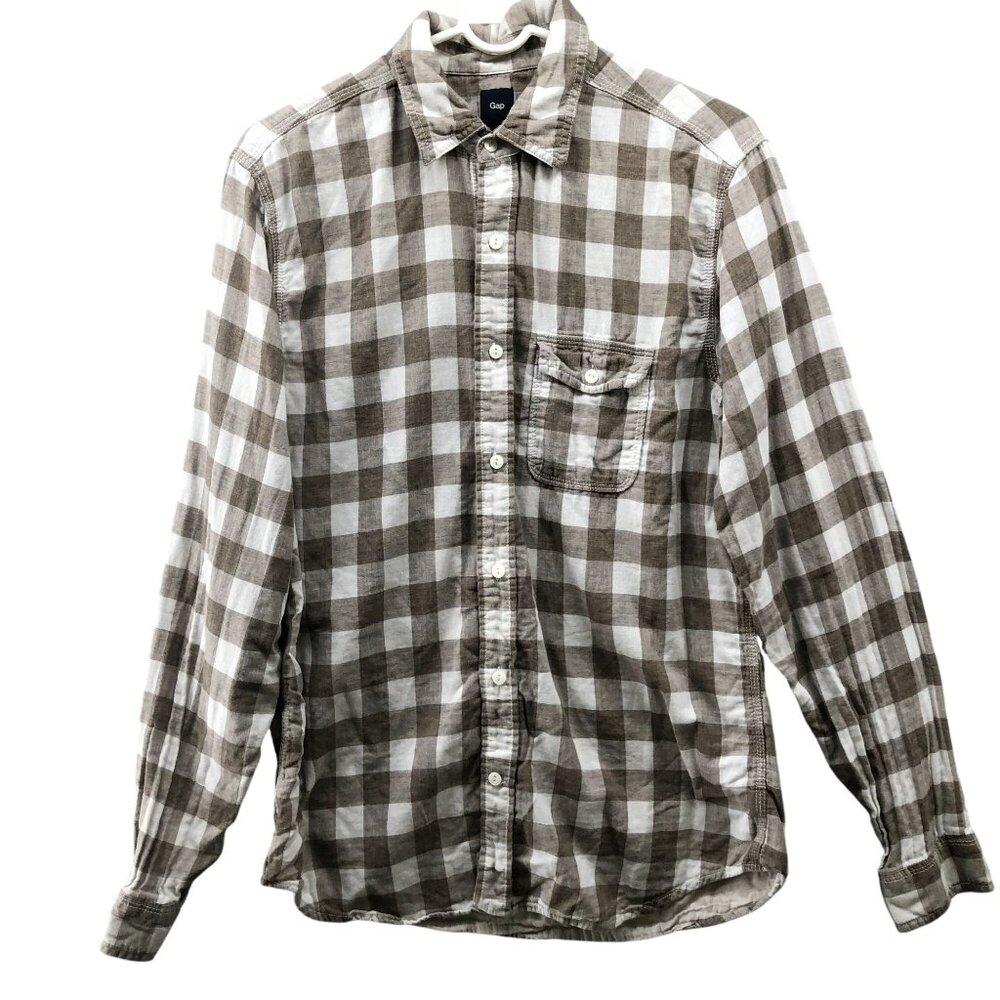 Gap Soft Double Cloth Shirt Mens M Tan Beige Long Sleeve Button Up Cotton